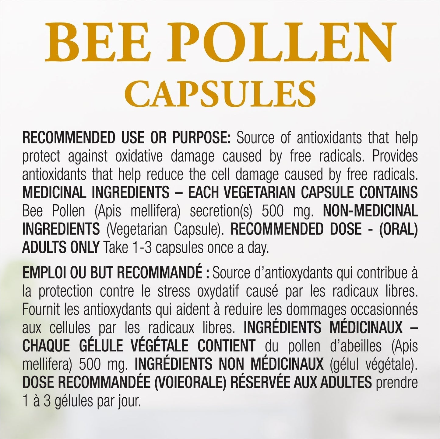 DUTCHMAN'S GOLD Bee Pollen (500 MG - 90 Capsules)