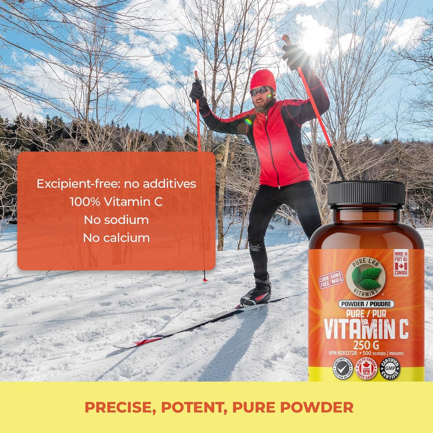 PURE LAB VITAMINS Vitamin C Powder, Corn + Sugar Free (500 mg - 250 g)