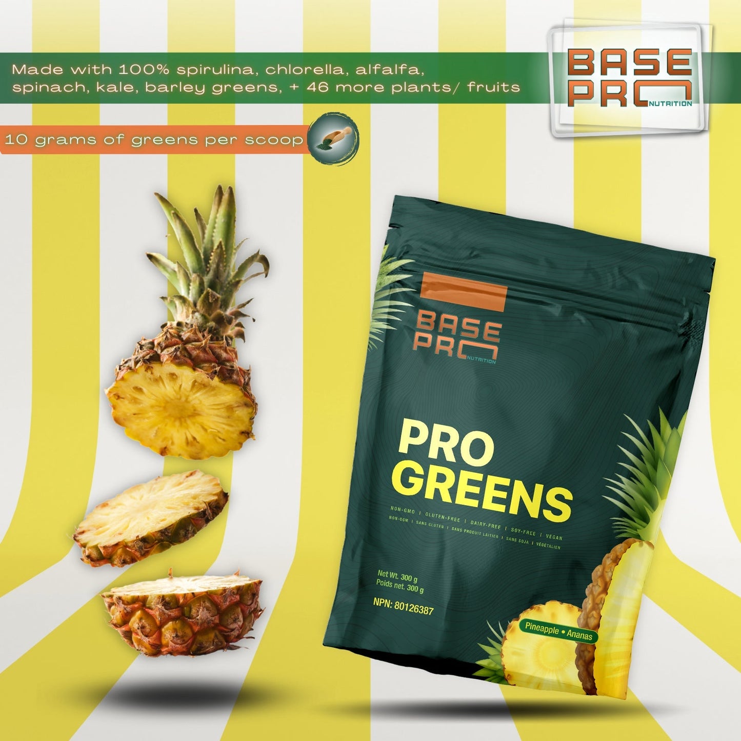 BASE PRO NUTRITION Pro Greens (Pineapple - 300 gr)