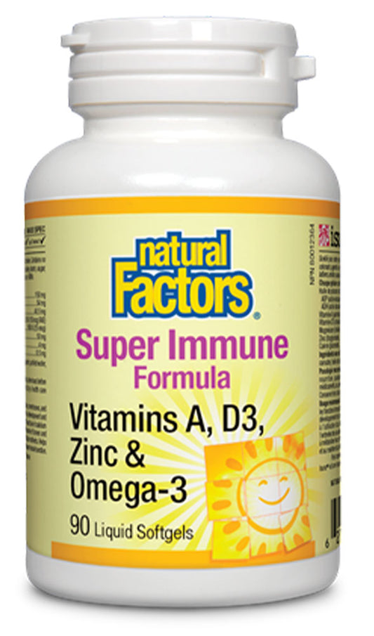 NATURAL FACTORS Super Immune Formula Vitamins A, D3, Zinc & Omega-3  (90 sgels)